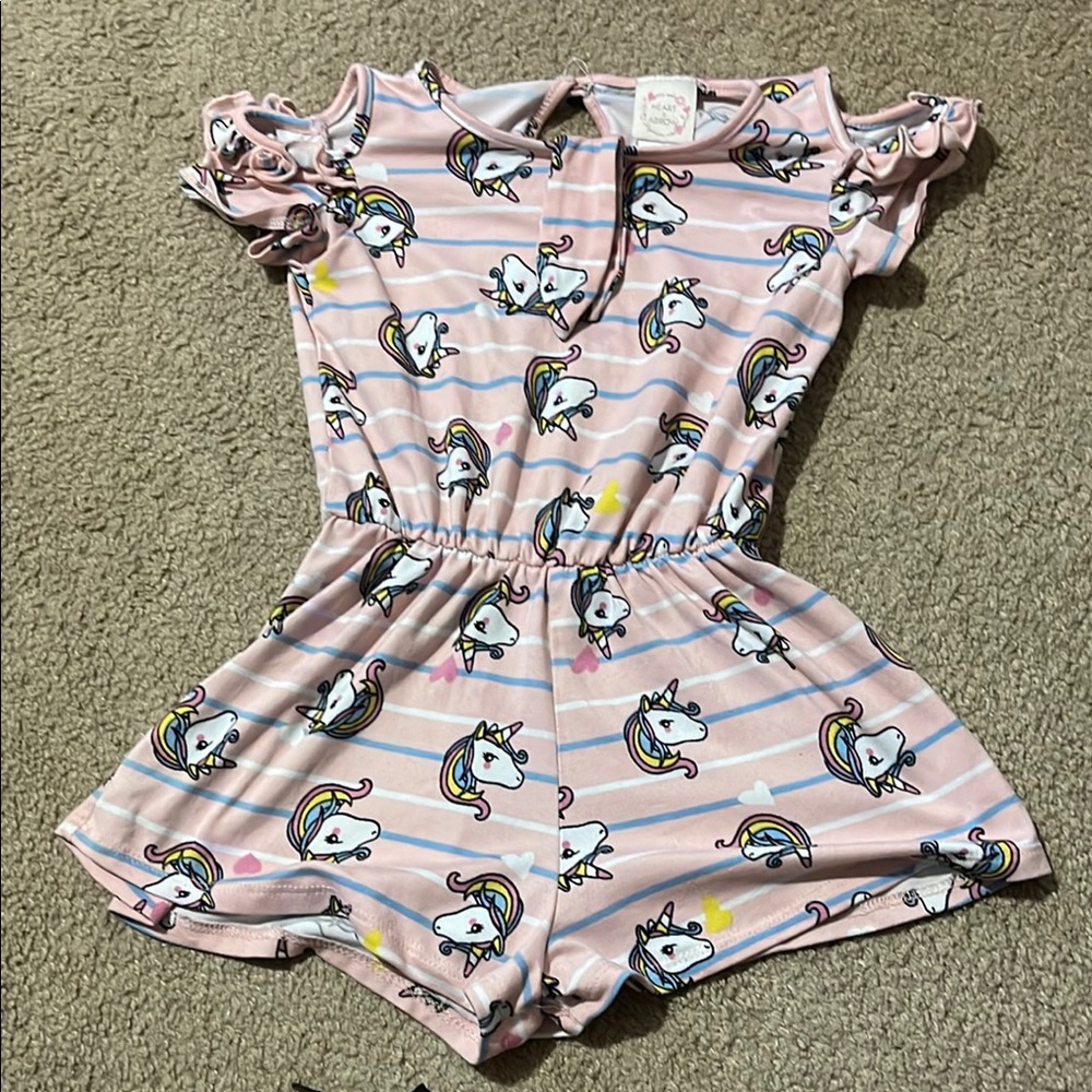 🔥3 for $10 -Pink Unicorn Print Kids Romper